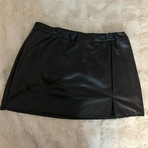 Black Leather Mini Slit Skirt w Shorts